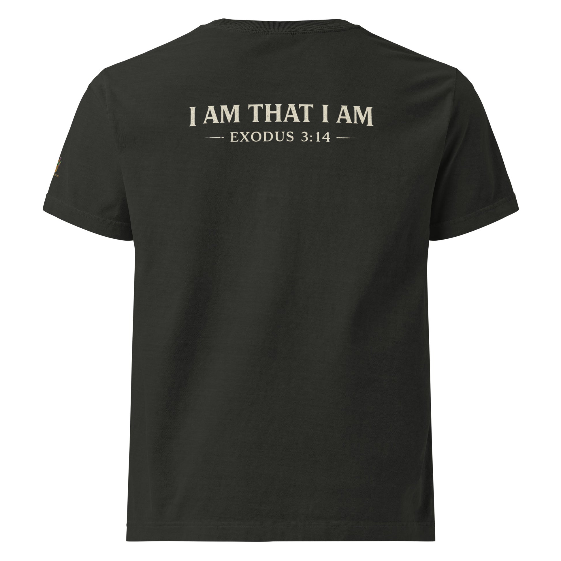 Oversized washed black Christian streetwear t-shirt featuring distressed YAHWEH typography with crown of thorns and sword design