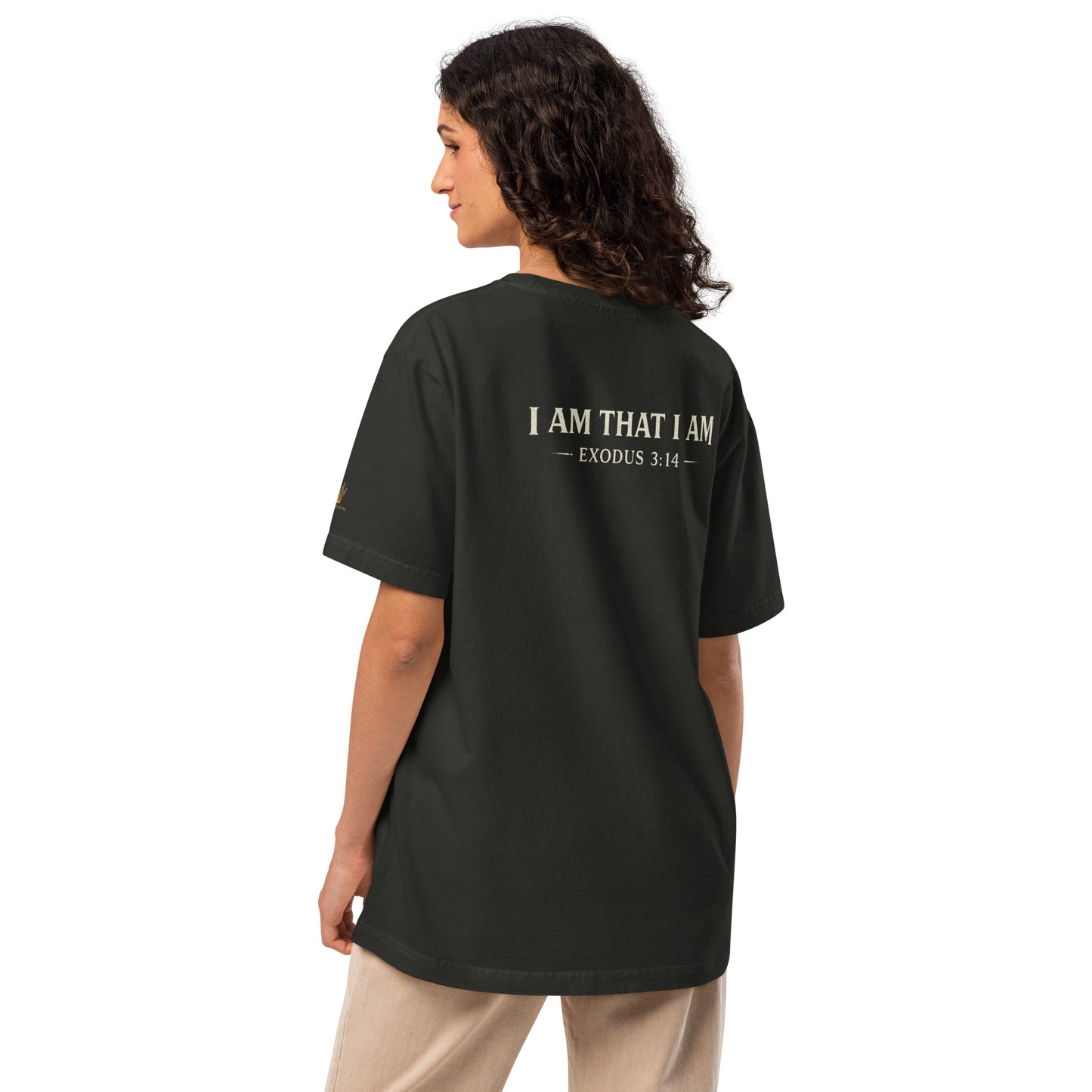 Oversized washed black Christian streetwear t-shirt featuring distressed YAHWEH typography with crown of thorns and sword design