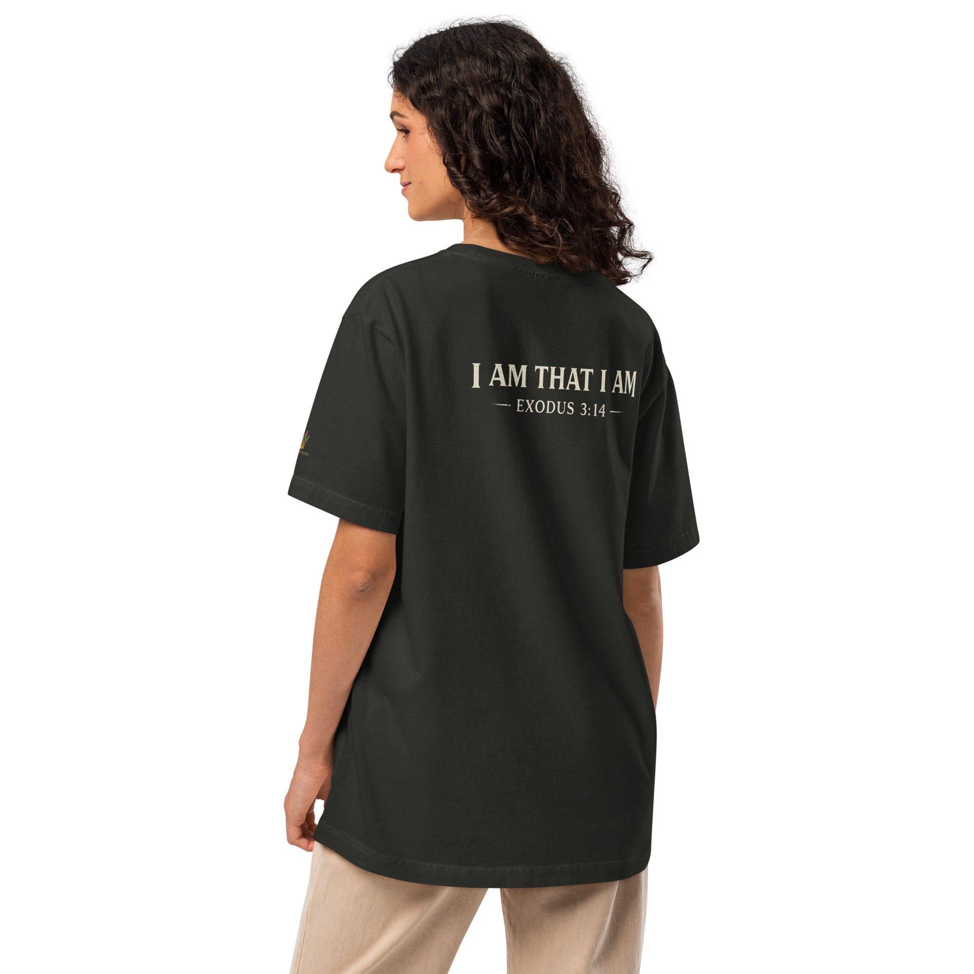 Oversized washed black Christian streetwear t-shirt featuring distressed YAHWEH typography with crown of thorns and sword design