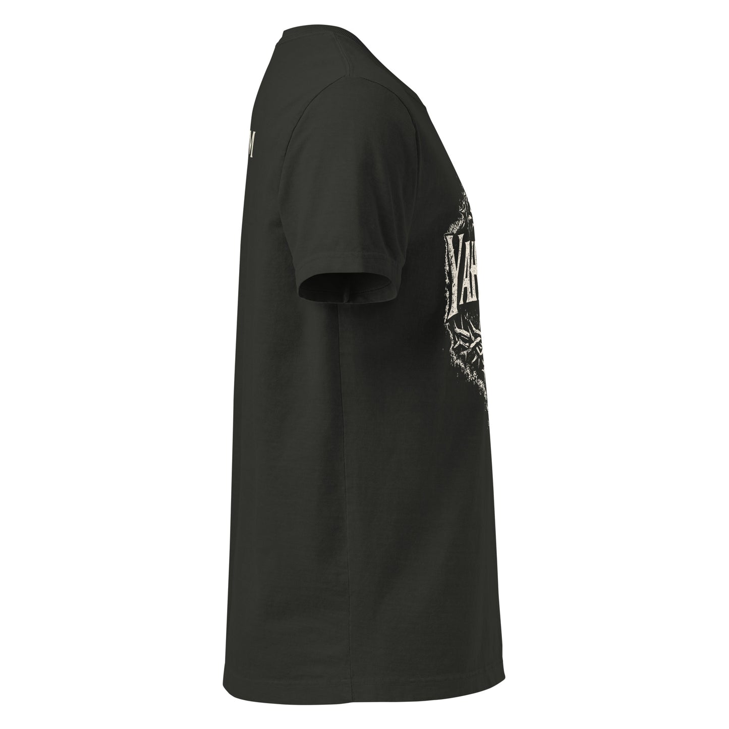 Oversized washed black Christian streetwear t-shirt featuring distressed YAHWEH typography with crown of thorns and sword design