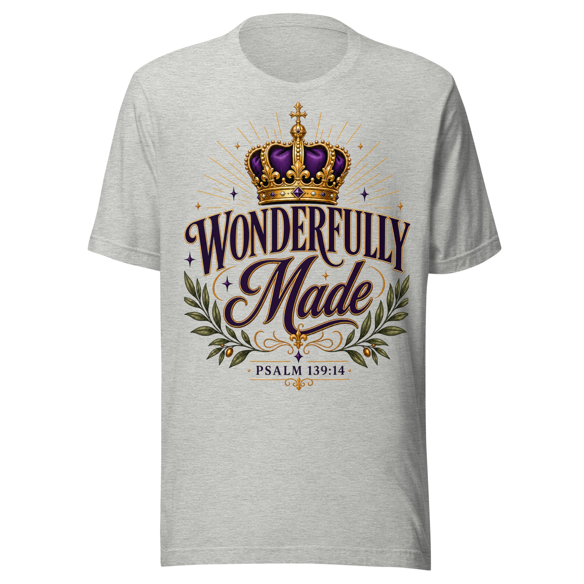 Wonderfully Made Psalm 139:14 Christian t-shirt in with royal crown design — faith based identity apparel for believers