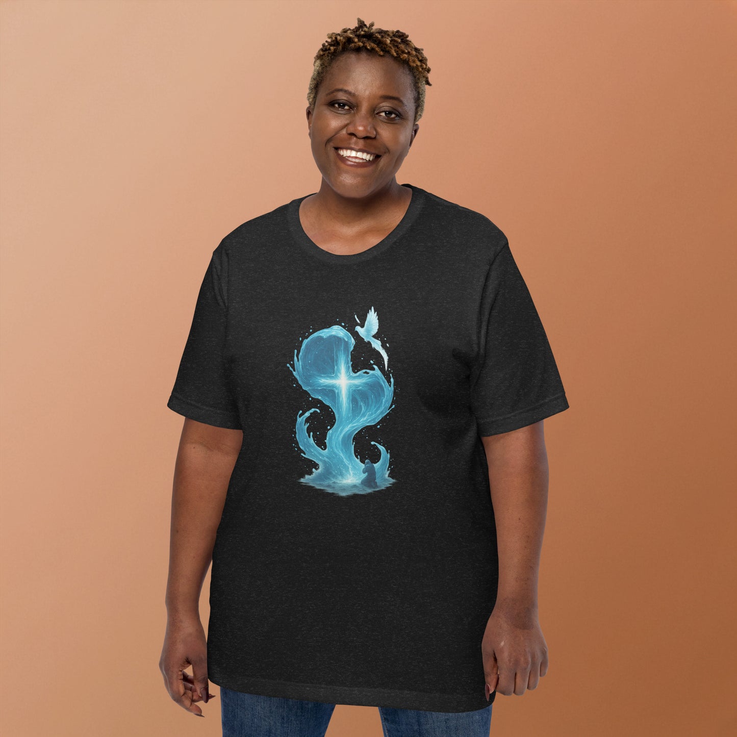 Christian t-shirt with Living Water Cross design – Scripture apparel