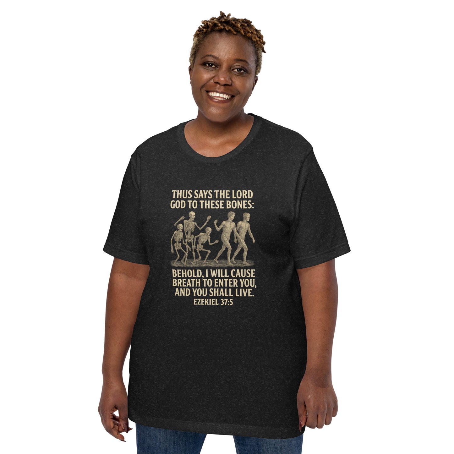 Christian t-shirt with Ezekiel 37:5 Dry Bones prophecy design