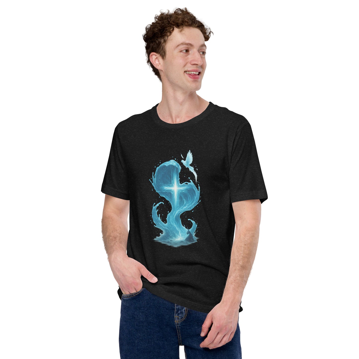 Christian t-shirt with Living Water Cross design – Scripture apparel