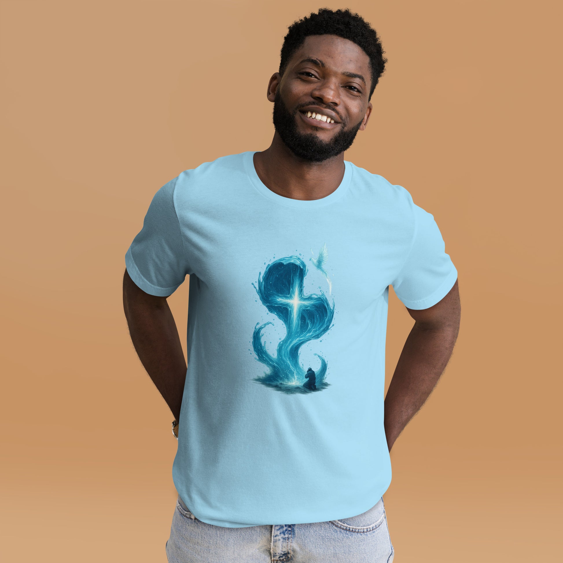 Christian t-shirt with Living Water Cross design – Scripture apparel