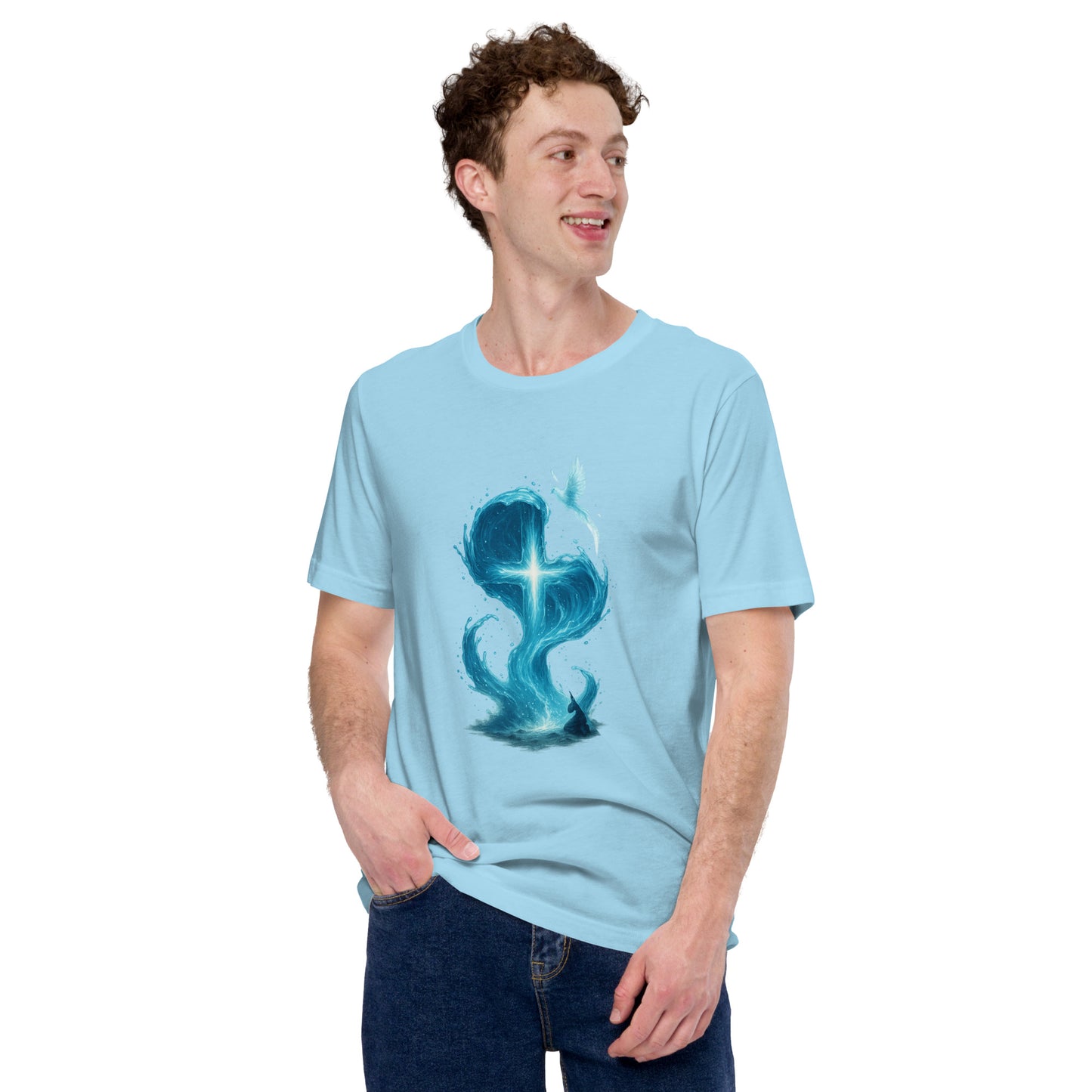 Christian t-shirt with Living Water Cross design – Scripture apparel