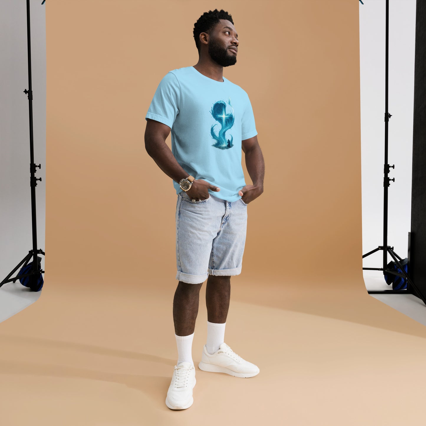 Christian t-shirt with Living Water Cross design – Scripture apparel