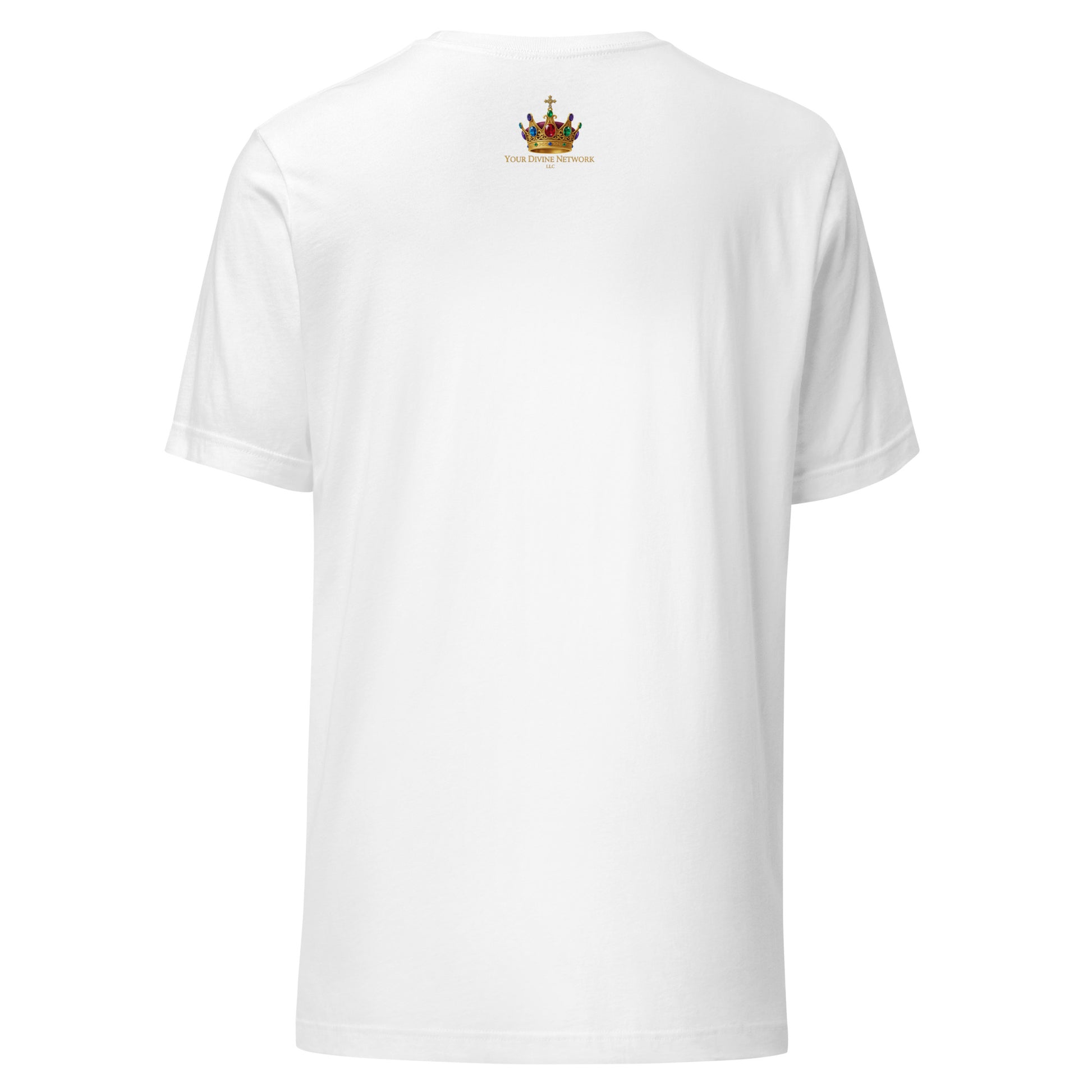 Christian t-shirt featuring a black crown, broken chains, and Redeemed typography in luxury faith streetwear style.
