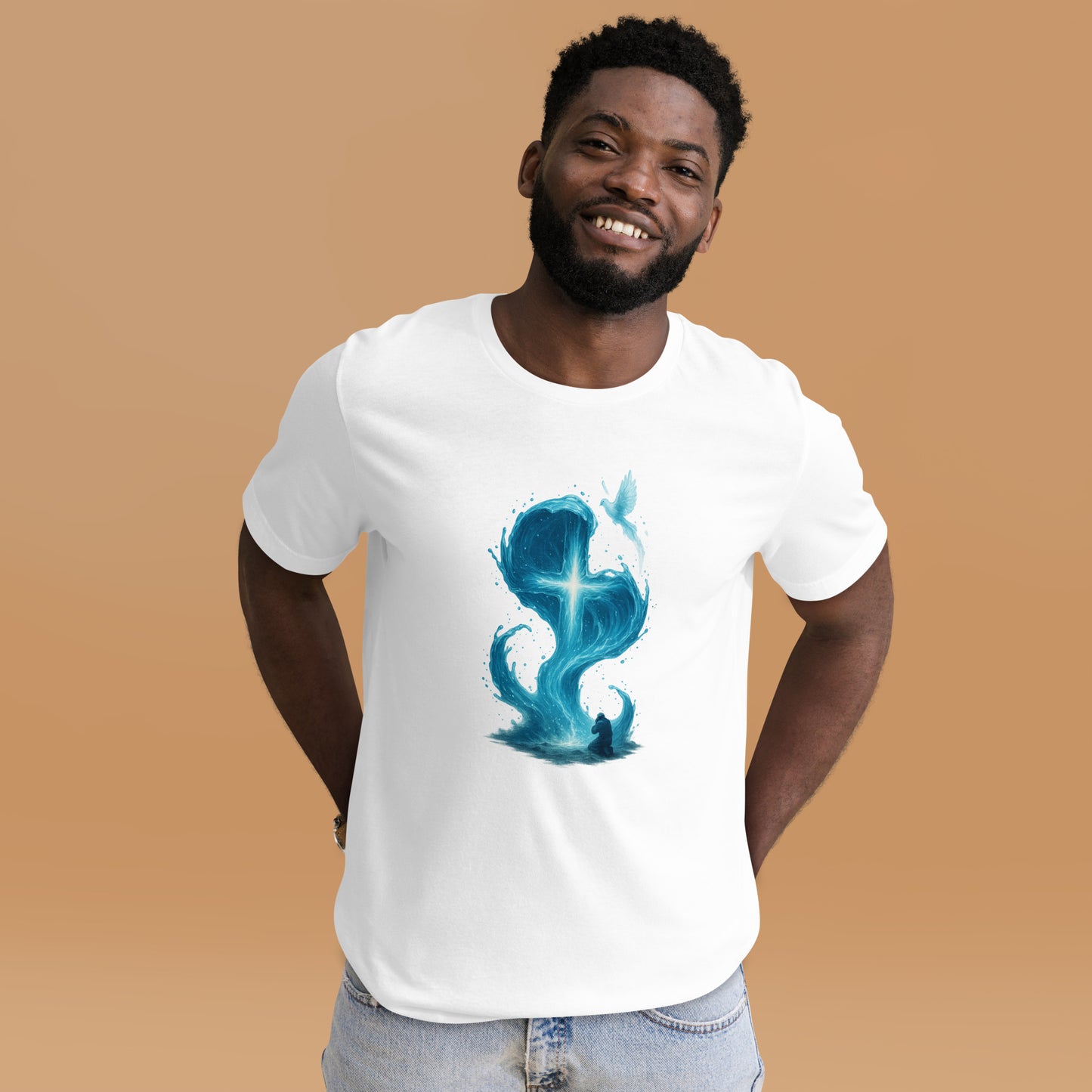Christian t-shirt with Living Water Cross design – Scripture apparel