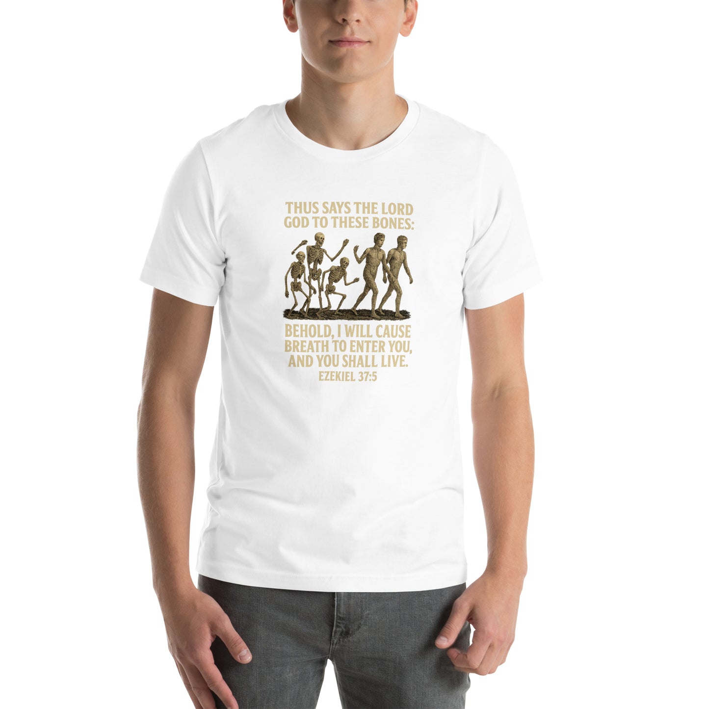 Christian t-shirt with Ezekiel 37:5 Dry Bones prophecy design