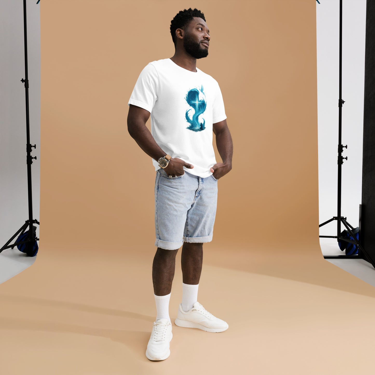 Christian t-shirt with Living Water Cross design – Scripture apparel