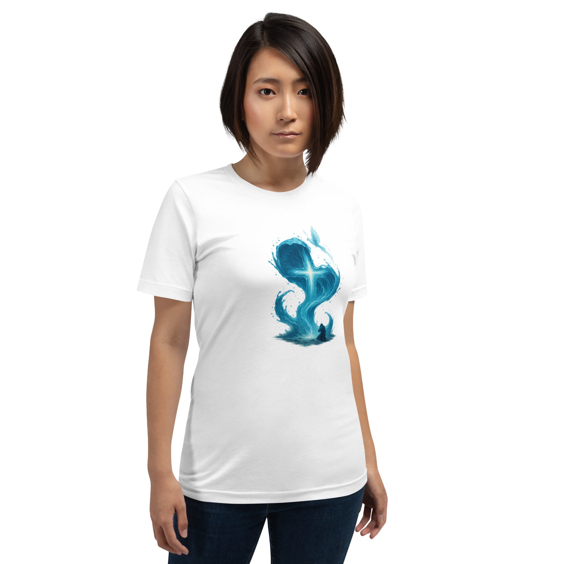 Christian t-shirt with Living Water Cross design – Scripture apparel