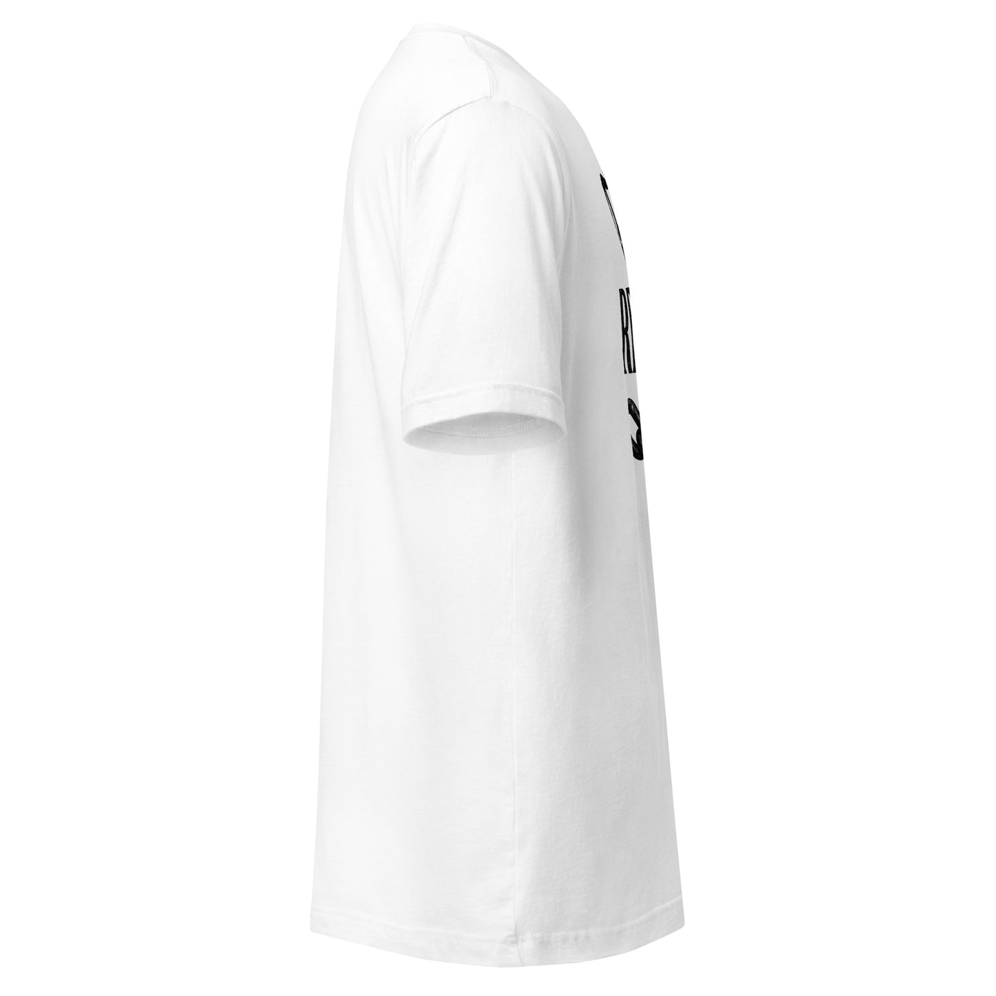 Christian t-shirt featuring a black crown, broken chains, and Redeemed typography in luxury faith streetwear style.