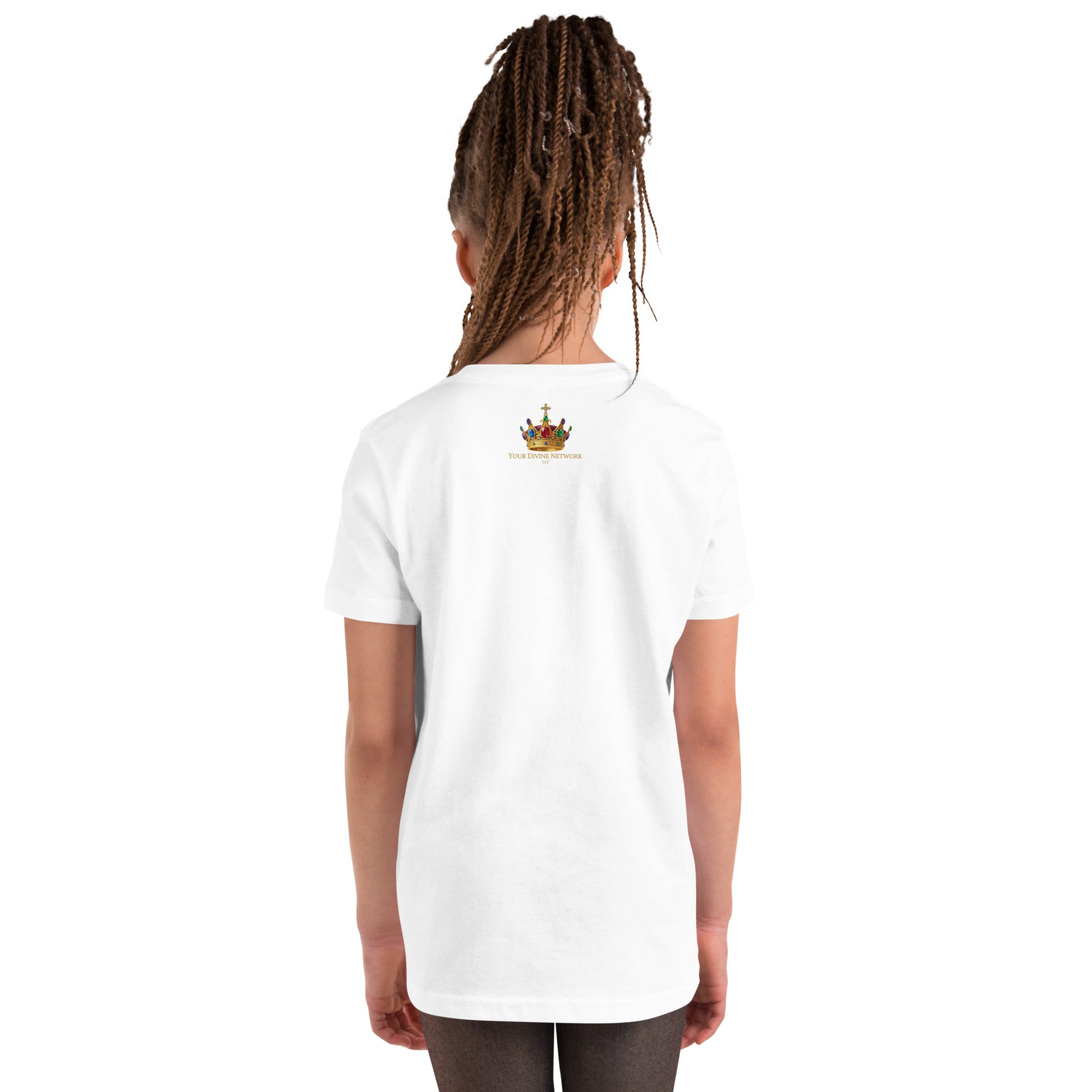 Christian youth t-shirt featuring a colorful Wonderfully Made design with a crown inspired by Psalm 139:14.